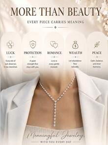 1pc Teardrop Zirconia Y-Necklace, Suitable For Daily Wear - Silver - View 4