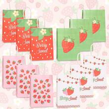 12/28piezas Bolsas de regalo con patrón de fresa, suministros de embalaje de regalo de fresa rosa rojo verde, adecuados para fiestas temáticas, bodas, recuerdos de fiesta de cumpleaños, almacenamiento de artículos de picnic al aire libre, decoración de mesa del hogar, regalos de cumpleaños, recuerdos de fiesta - 260-1-2-3-4 - Ver 10