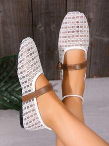 Bailarinas de mujer con diseño de Mary Jane, con malla transpirable y hebilla ajustable - Blanco - Ver 5