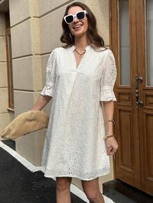Clasi Vestido elegante con estampado floral y escote calado para mujeres, vestidos de graduación para mujeres, vestido de cintura baja, estilo boho country, ropa de mujer boho - Blanco 3 - Ver 2