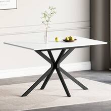 Luxstein Extendable Dining Table And Chairs Set Of 4, Concrete Effect Rectangular Table With Upholstered Linen Chairs For Dining Room, Kitchen - 大理石餐桌+PU款米色餐椅 - 查看 8