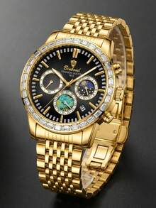 1 Orologio da uomo al quarzo con quadranti multipli e diamanti, ideale per il business. - nero - Visualizzare 6