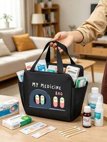 Kit de emergencia médica a prueba de humedad y polvo con patrones de píldoras de colores, organizador de medicamentos de repuesto, bolsa de almacenamiento con compartimentos múltiples, bolsa de maquillaje portátil para personal médico y trabajadores de oficina, bolsa de aseo y acicalamiento multifuncional para viajes de negocios, viajes diarios, uso doméstico, bolsa de primeros auxilios, estuche de pastillas, soporte de medicamentos, contenedor de cosméticos, bolsa de suministros de atención médica, artículo esencial para dormitorio y oficina, regalo de graduación - Multicolor - Ver 4