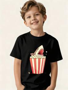 Tiburón en cubo de palomitas Camiseta para niños - Negro - Ver 7