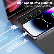3.3英呎/100公分 USB A 轉 Type C 快充線，高速數據傳輸與充電，相容於 17/16 Pro Max/16 Pro/16 Plus/16/15、手機與筆記型電腦 - 白色 - 查看 7