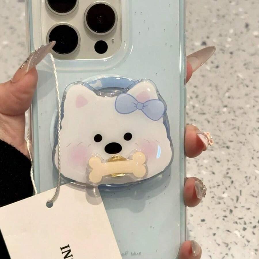 Cute Puppy Airbag Holder, Blue Butterfly Bone Decorated Acrylic Phone Holder, Kawaii Girly Series Accessories, Slouchy Person Holder, Magnetic Phone Grip - Multicolor - View 1