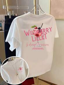 Sommer-Tops Wild Berry Liqueur, Wild Berry Drink Print T-Shirt Kurzarm Rundhals Casual Top für Sommer und Frühling, Damenbekleidung Baumwoll-T-Shirt, Mujer - Weiss - Übersicht 6