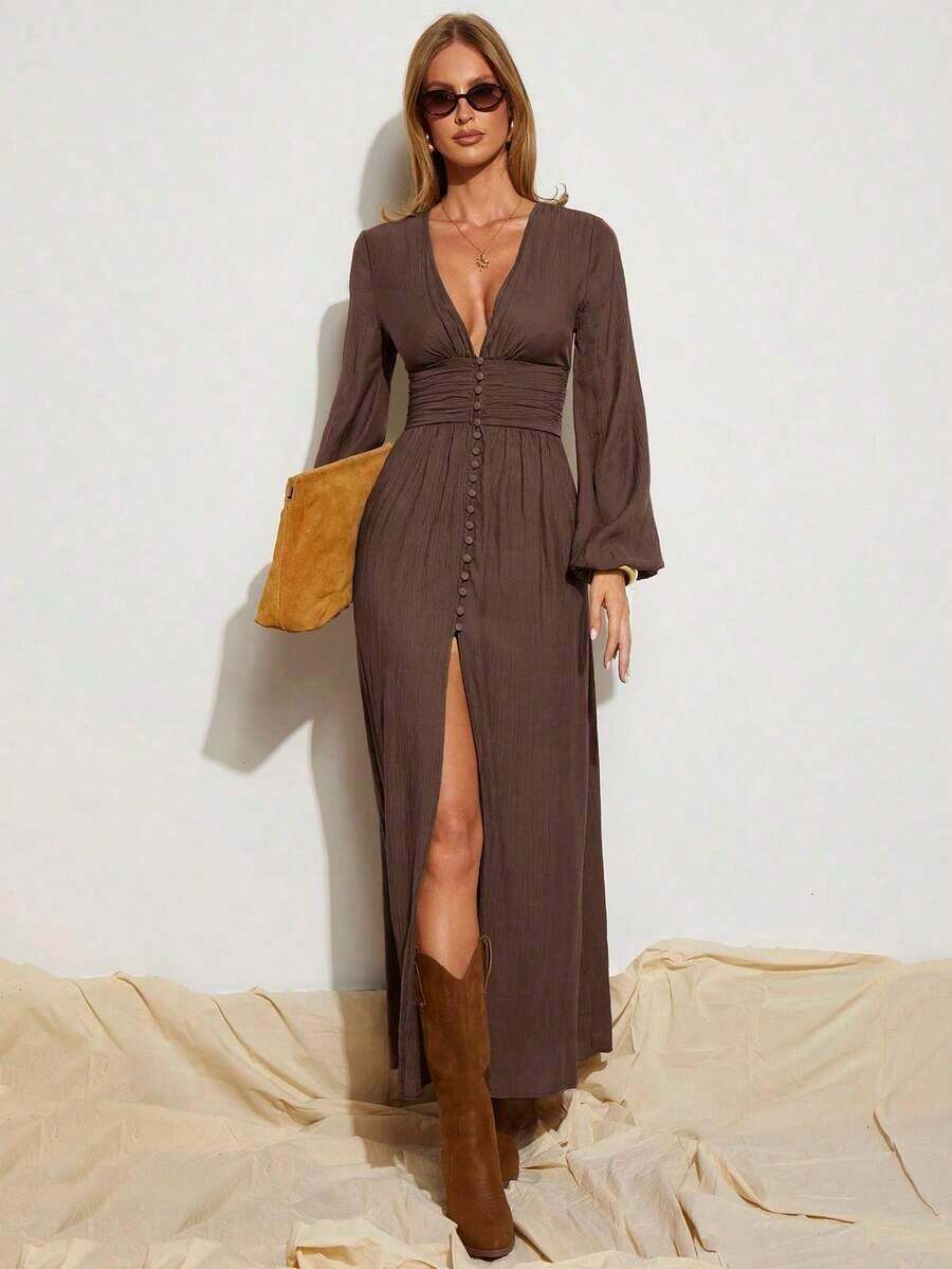 Women Midi Dresses - 棕色 - 查看 1
