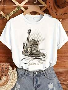 Personalized T-Shirt With The Name Of A Rock Band, Heavy Metal, Rock Guitarist T-Shirt, The Perfect Gift For Heavy Metal Lovers. Elegant Party Outfit/T-Shirt For Elegant Ladies/Blouses Suitable For Curvy Women/Prom Skirts/Casual Wear - 白色 - 查看 6