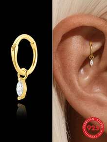 1 đôi bông tai kẹp hình lá bằng bạc Sterling 925, kiểu dáng cổ điển, phù hợp để đeo hàng ngày, dự đám cưới, tiệc tùng, lễ đính hôn, là món trang sức cao cấp. - Vàng - Xem 1
