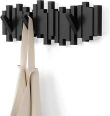 White Space Saving Wall Coat Rack With 5 Retractable Pegs Modern Entryway Hanger Organizer For Clothes Hats Bags - 黑色 - 查看 9