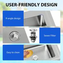 Fregadero utilitario doble de acero inoxidable 47'' para lavandería y cocina - Con estante de almacenamiento, tabla escurridora, grifo de agua fría/caliente, diseño independiente - 47*18*32 pulgadas - Ver 3