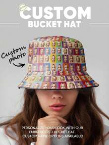 1 pieza Sombrero de cubo personalizado con foto, sombrero de cubo personalizado para mujer/hombre, sombrero de cubo con foto personalizada, sombrero de verano para fiesta, despedida de soltera, boda, regalo de cumpleaños, regalo para el mejor amigo, regalo del Día de San Valentín, regalo del Día de la Madre, regalo del Día del Padre, regalo para novio/novia, regalo para él, regalo para ella - Vistoso - Ver 7