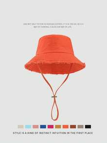 1pc Summer Drawstring Brim Bucket Hat, Outdoor Bucket Hat, Adjustable Chin Strap, Wear-Resistant Design, Soft Fabric, Windproof, Fashionable, Suitable For Travel, Beach, Seaside Leisure Vacation, Daily Use - Multicolor - View 11