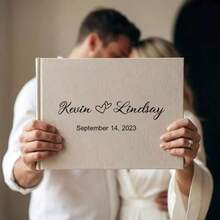 1pc Personalized A4 Linen Wedding Guest Signature Book, Customized Name & Date Sign-In Guestbook, Rustic Wedding Reception Commemorative Album, Suitable For Anniversary, Wedding Guest Signing And Photo Collection - Multicolor - View 9