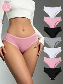 7条装纯色低腰棉质女士三角裤，休闲舒适简约风 - 彩色 - 查看 3