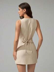 Women's Tall Sleeveless Button Front Mini Dress - Dark Grey - View 9