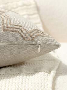 1pc Beige Geometric Pattern Embroidered Throw Pillow Cover, Modern Minimalist Geometric Line Embroidered Decorative Pillow Sham, Suitable For Indoor Decor, All Season Pillow Case, Pillow Insert Not Included - Beige - View 10