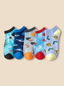 5/10 Pairs Women's Boat Socks, Ocean Style Boat Socks, Cartoon Shark & Octopus Pattern Casual Socks, Thin Versatile Summer Socks For Leisure & Students - Multicolor - View 6