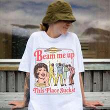 StrangerThings Beam Me Up This Place Sucks Shirt and Sweatshirt, Space Humor Tee, Alien UFO Retro Quote, Trending Movie ST5 movie sweatshirt StrengersThings playeras para mujer,playeras deportivas para mujer,tops deportivos para mujer,blusa mujer,camisas para hombre,unisex M451 - Blanco - Ver 6