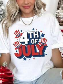 1 4th Of July T-Shirt, American T-Shirt, 4th Of July T-Shirt, USA Patriotic T-Shirt, Independence Day T-Shirt, 180g 100% Cotton. - 白色 - 查看 8