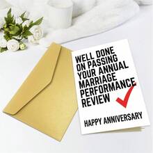 1张“婚姻表现点评”趣味周年纪念卡，极简黑字红勾设计，送给男友、女友、丈夫、妻子的幽默卡片 - 多色 - 查看 5