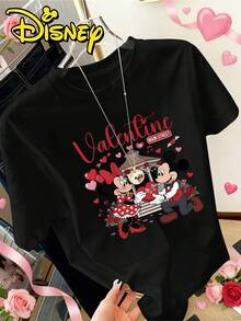 Officially Licensed Disney Mickey Mouse & Donald Duck | Mickey & Minnie Romantic And Sweet Valentine's Day Print | Unisex Casual Versatile Basic Short Sleeve T-Shirt | New Spring And Summer Style | Limited Valentine's Day Edition - 黑色 - 查看 6