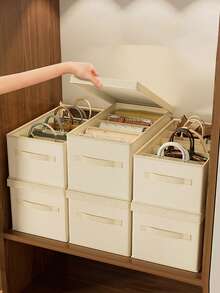 1 hộp sắp xếp túi xách trong tủ quần áo, hộp vải chia ngăn đựng đồ trong tủ, vách ngăn túi xách dung tích lớn có tay cầm, hộp đựng túi xách gấp gọn tiện dụng cho phòng ngủ. - Màu be - Xem 7