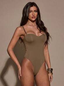 Body de mujer de unicolor y sexy - Caqui - Ver 5