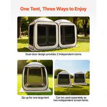 Screen House Tent, 12 X 6 Ft, 2 In 1 Pop Up Screen Tent, Portable Screened In Canopy With Carry Bag, Netting Sides, Ground Stakes, For Garden, Patio, Backyard, And Outdoor Activities, Beige - 12 x 6 ft, 2 in 1 - 查看 6