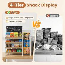 Four Tier Countertop Snack Rack Display Stand Wooden Retail Merchandising Shelf With Blackboard Sign Candy Organizer Holder Rack For Office Breakroom Store Kitchen Countertop Brown - White - View 4