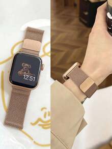 1個中性時尚米蘭式磁吸金屬錶帶，適用於Apple Watch 44mm、40mm、41mm、45mm、42mm、46mm、38mm、Ultra 2 49mm，奢華不鏽鋼錶帶，適用於Apple Watch Series 10 9 8 7 SE 6 5 4 3 2 1，手鍊錶帶配件，時尚智慧手錶腕帶適用於Apple Watch智慧手錶錶帶 - 玫瑰金 - 查看 11
