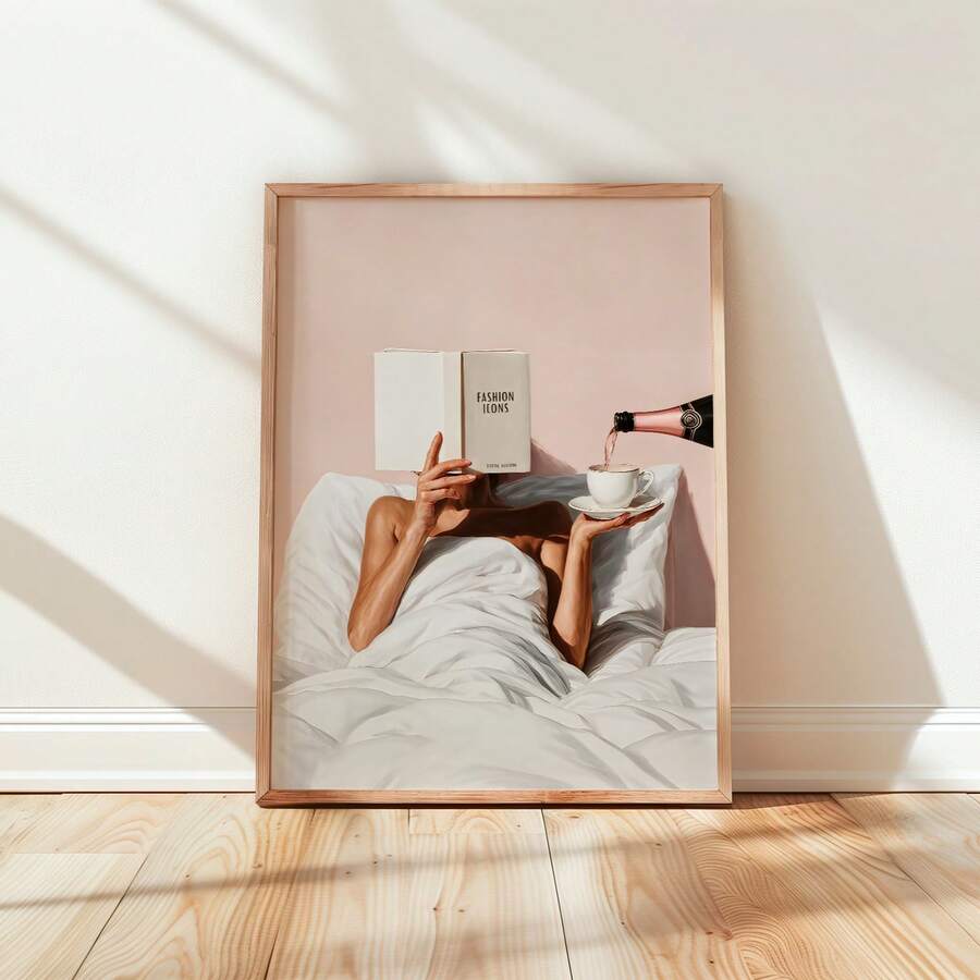 1pc Frameless Champagne Print Stylish Bedroom Wall Art, Chic Headboard Decor Poster For Bedroom, Dorm, Living Room, Back To School, Funky Posters, Vintage Decor, College Dorm Essentials, Unique Gift - Frameless - View 1