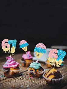 9 pezzi Decorazioni per torta di compleanno blu e rosa, decorazioni per torta di compleanno divertenti per il 6° e 7° compleanno, decorazioni per cupcake di compleanno 6° e 7°, forniture per decorazioni di torte a tema gelato per feste - 6 7 - Visualizzare 2