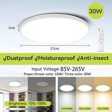 CANMEIJIA 1pc Integrated LED Ceiling Light, Remote Control Color Changing, General Room Ceiling Lamp, Round Panel Light, Adjustable Color Temperature, 85V-265V, Suitable For Bathroom/Bedroom/Living Room/Study/Closet/Kitchen/Hallway/Dressing Room/Rental House/Small Room - Three-color Ceiling Light - View 16