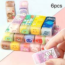 6pcs Random Pattern Cute Cartoon Sandwich Erasers, High-Quality Student Prize Pencil Erasers, Cleanable & Low-Residue Office Supplies - Multicolor - View 8