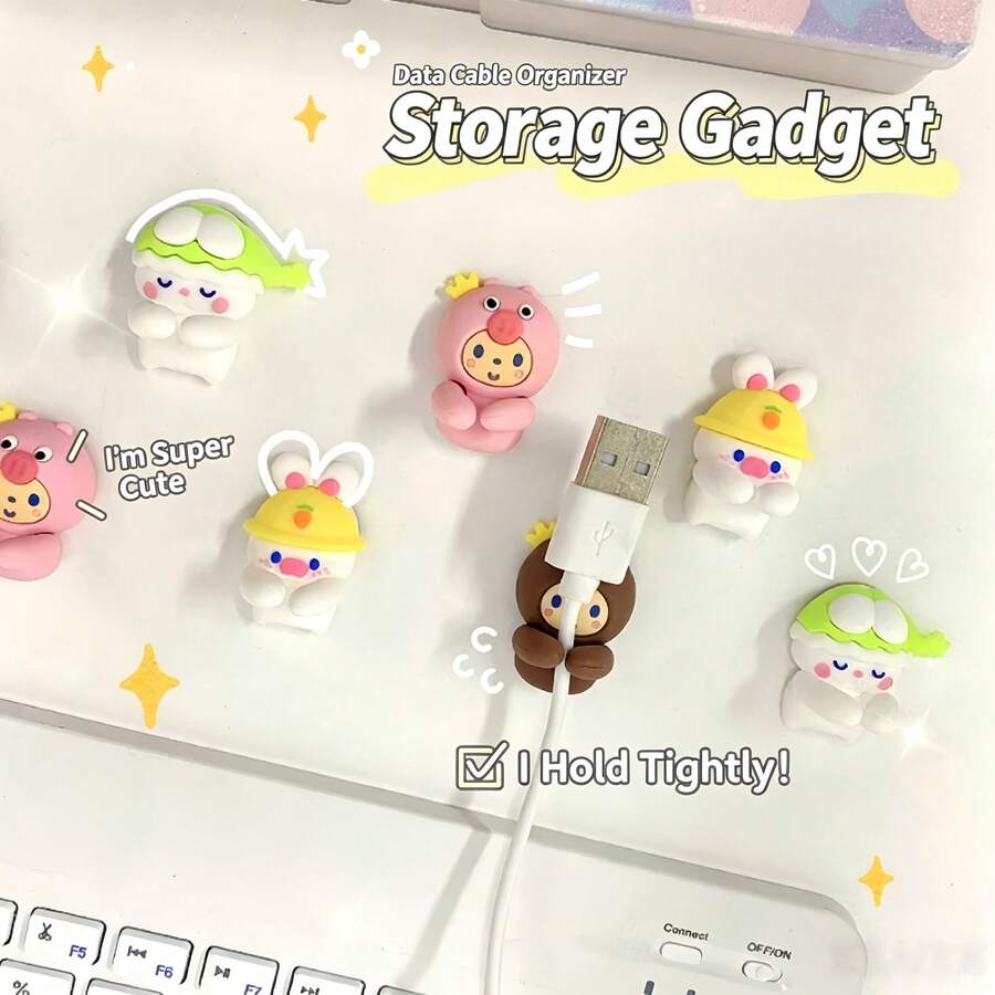 2个可爱桌面理线器，卡通无痕理线架，适用于手机充电线、数据线收纳和固定