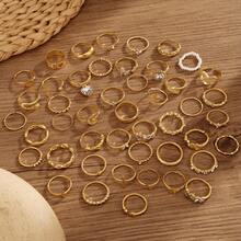 45pcs/Set Women's Geometric Gold Tone Ring Set, Random Styles, No Packaging, For Daily Wear - Yellow Gold - View 13