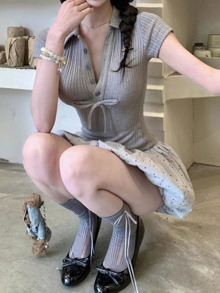 Women Short Dresses - Grey - View 1