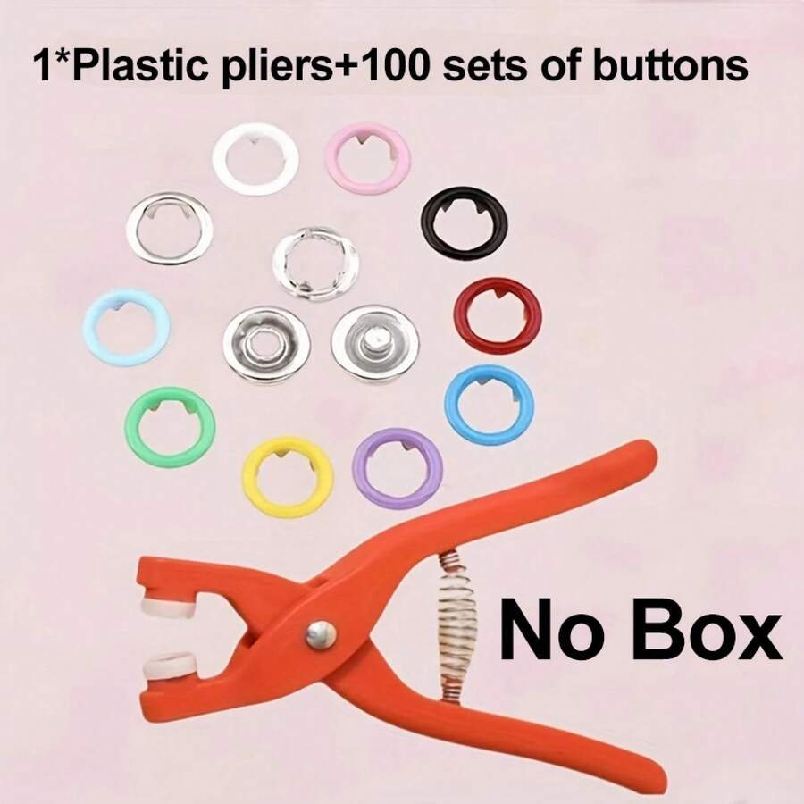 Set Of 101 Colorful Metal Snap Fasteners With Pliers And Tools For Hand Sewing Of Clothes, Hats And Bags, Essential For DIY Projects For Beginners. - 101 Pcs a - View 1