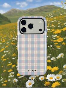 GIIPPA 这款手机壳采用乳白色底色，饰以雾蓝色、樱花粉和浅灰色格子图案，适用于 17 Pro Max，也兼容 16 Pro Max、15 Pro Max和14 Pro Max。韩式时尚趣味设计，也适用于11/12/13/14/15/16 Pro Max Plus。优雅的设计男女皆宜，是圣诞节、情人节、复活节、婚礼季和生日送给女友的理想礼物。 - 粉色 - 查看 7