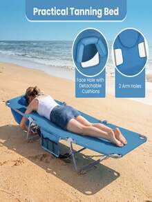 5 Position Adjustable Sun Tanning Chair, Foldable Camping Lounge Chair With Face Hole & Armrests, Heavy-Duty Steel Frame Breathable Pool Recliner For Outdoor, Max Load 5500lbs,Camping Essential - Multicolor - View 8
