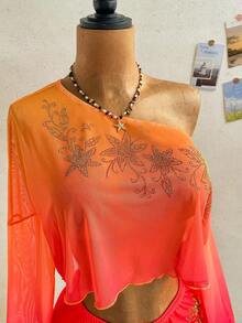 Conjunto informal de 2 piezas de top corto con cuello irregular y borde de lechuga, y shorts, en unicolor, para vacaciones, primavera/verano - Multicolor 5 - Ver 9