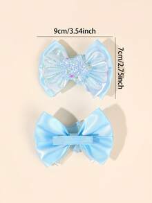 2pcs/Set Girls' Blue Bow Hair Clips, Shiny Star Bow Hair Clips, Cute & Sweet Hair Clips, Ocean & Starry Sky Bow Hair Clips, Princess Hair Accessories, Suitable For Daily Life, Birthday Party, Theme Party, Photography, Spring/Summer Vacation, Beach Holiday - Multicolor - View 5
