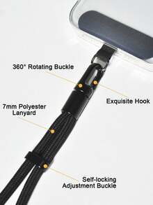 1pc Premium 360° Rotating Anti-Tangle Phone Lanyard With Metal Buckle, Adjustable Wrist Strap, Durable Polyester Rope, Multi-Function Smartphone Lanyard, Solid Color Unisex Camera/Key Chain Pendant With Divider, Christmas, Phone Stand, Office Desk Accessories, Suitable For All Smartphones - Multicolor - View 8