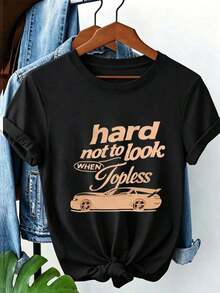Camiseta Casual de Mujer de Punto con Cuello Redondo, Manga Corta, Hombros Caídos y Largo Regular - Negro - Ver 2
