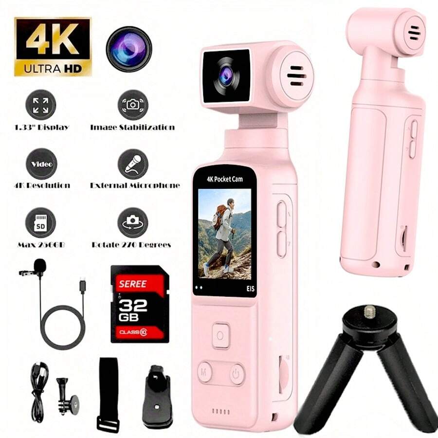4K Ultra HD Video Blogging Camera Featuring A 1.33 CMOS Sensor, USB Charging, And A 270° Rotating Motion Capability, Ideal For Video Blogging, Live Streaming, And Outdoor Activities - An Excellent Gift For Couples, Back-To-School, Or Easter - View 1