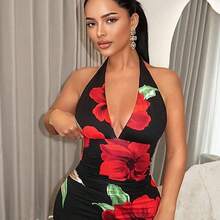 Vestido de sirena con cuello halter y encaje sexy - Marrón - Ver 7