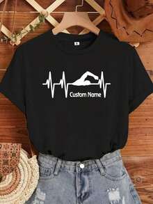 Under The Radar Custom Swim Shirt, Personalized Swimmer Shirt, Swim Team Shirt, Gift For Swimming Enthusiasts, Gift For Synchronized Swimming, Pure Cotton Short Sleeve. Unisex Loose Fit Cotton Short Sleeve Crew Neck T-Shirt, Vintage Urban Style - 黑色 - 查看 1