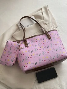 Women's Large Capacity Tote Bag Student Work Commuter Shoulder Handbag - Pink - View 11